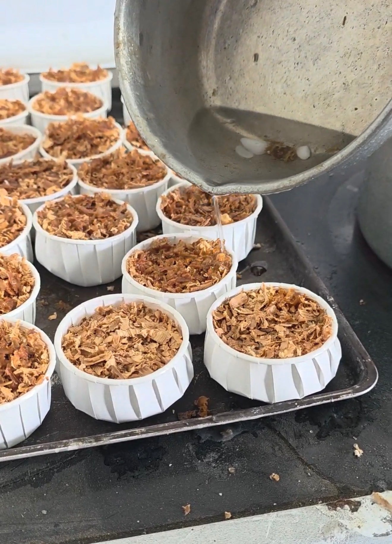 all natural fire starters. pouring wax into the cups